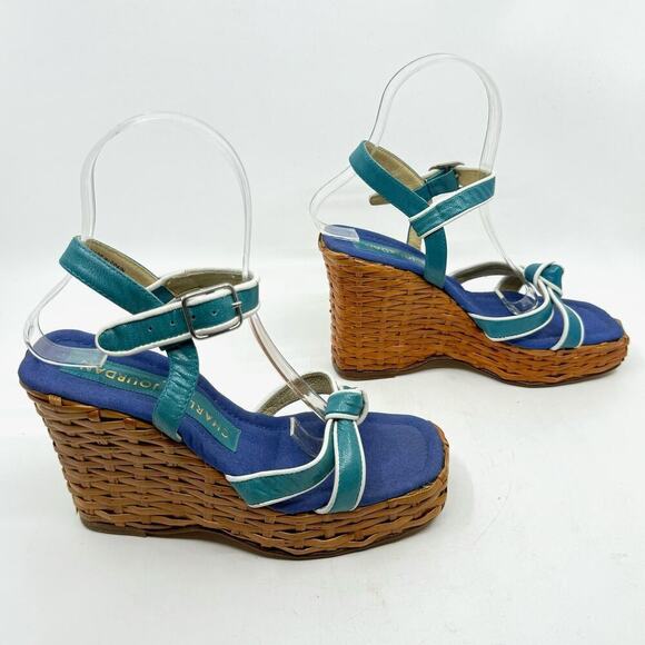 Vintage CHARLES JOURDAN Wicker Platform "Pin-up" Strappy Sandals - Picture 2 of 11